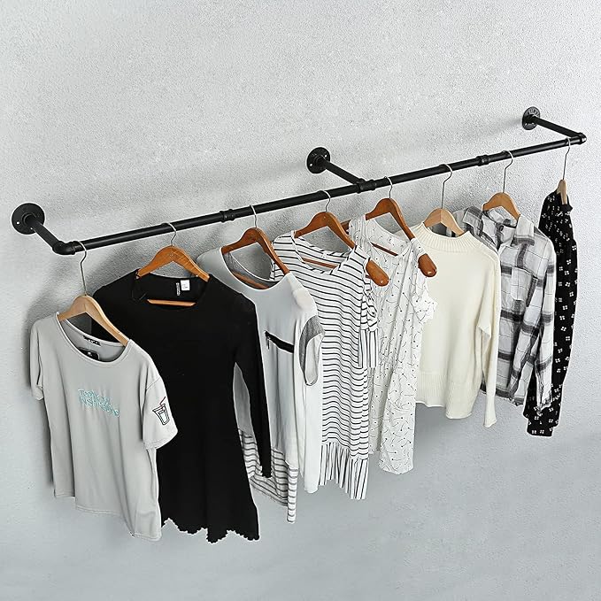 Oroonoko 2 Pack 72inch Industrial Pipe Clothes Garment Rack Ceiling Mount For Hanging Rod Bar for Laundry Room Up to Max Load 135Lb