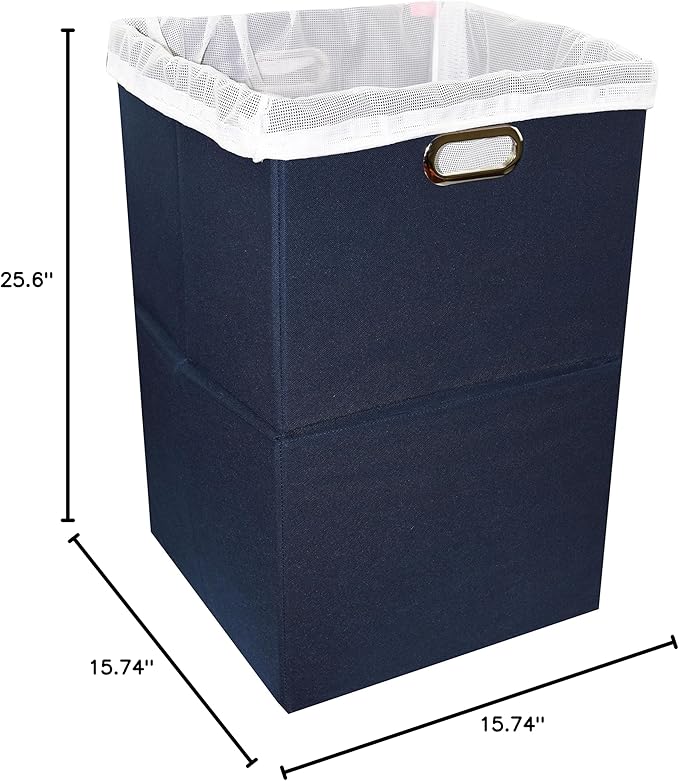 Extra Large Laundry Hamper with Laundry Bag, Foldable Clothes Basket with Metal Handles & Moisture-Resistant Base, Premium Durable Fabric for Bathroom, Dorm, and Family (Navy Blue)