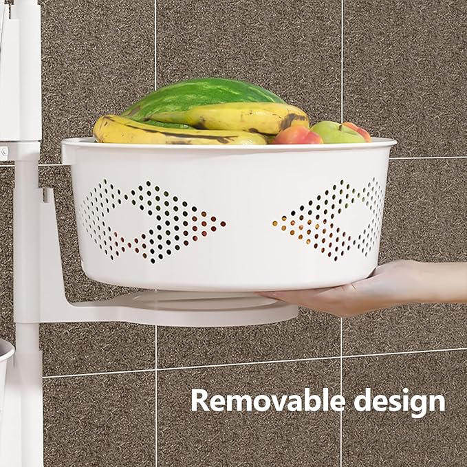 4 Tier Rotating Kitchen Storage Basket Rack Storage Shelf Cart Fruit Vegetable Organizer with Casters Rolling Multi-Layer Round Bin Storage Space Saver for Home Household Grocery