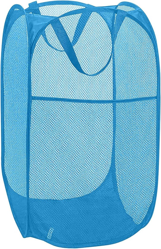 Mesh Pop Up Laundry Hamper, Collapsible Laundry Baskets, Foldable Dirty Clothes Hampers for Bathroom, College Dorm, Travel (Ash Blue)