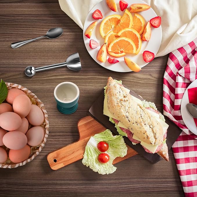 Colorful Soft Boiled Eggs Cups Set, 2 Ceramic Egg Stands and 1 Stainless Steel Egg Cutter, 2 Perfect Egg Spoons for Kitchen and Breakfast Host(Caribbean)