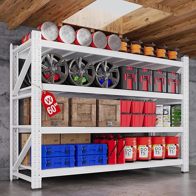 60" W Metal Shelving Heavy Duty, 24" Deep Large Storage Shelves, 4 Tier Tall Steel Industrial Shelving, 5000 LBS Adjustable Standing Shelf for Warehouse/Shop 60" W x 24" D x 70" H