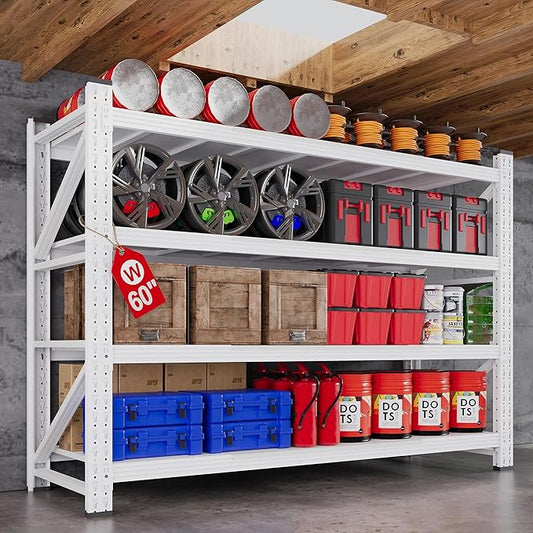 60" W Metal Shelving Heavy Duty, 24" Deep Large Storage Shelves, 4 Tier Tall Steel Industrial Shelving, 5000 LBS Adjustable Standing Shelf for Warehouse/Shop 60" W x 24" D x 70" H