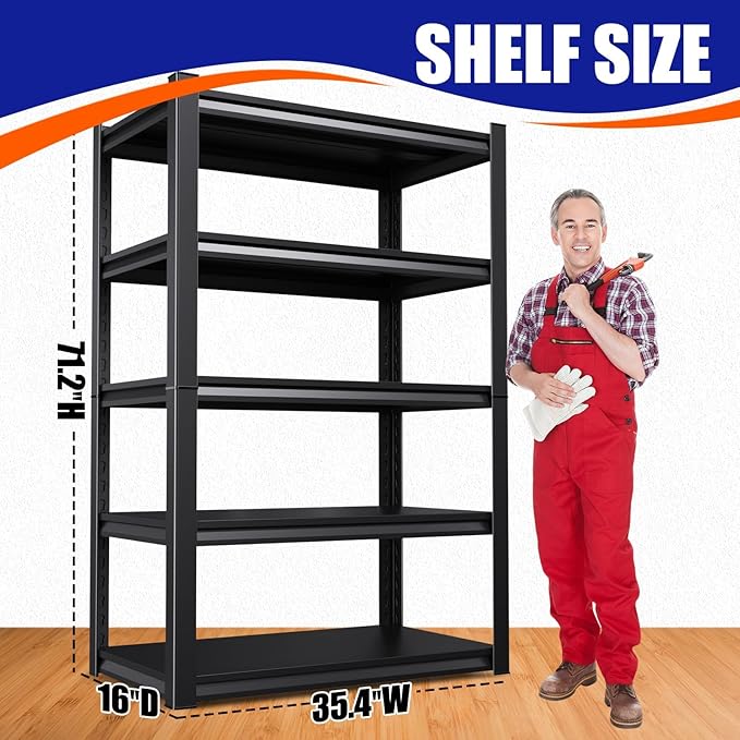 Set of 3 Garage Shelving Heavy Duty Storage Shelves, Metal Adjustable Shelving Unit, Utility Garage Organizer Shelf for Basement, Pantry, Kitchen, Warehouse,15.7" D x 35.4" W x 71.2" H, Black