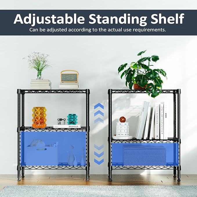 IZEUK 3-Tier Small Storage Shelf Wire Shelving Unit Metal Shelf Adjustable Organizers Storage Shelving for Bathroom Laundry Room Kitchen Pantry, 750 lbs Capacity, Black, 11.8" D x 25.6" W x 31.5" H
