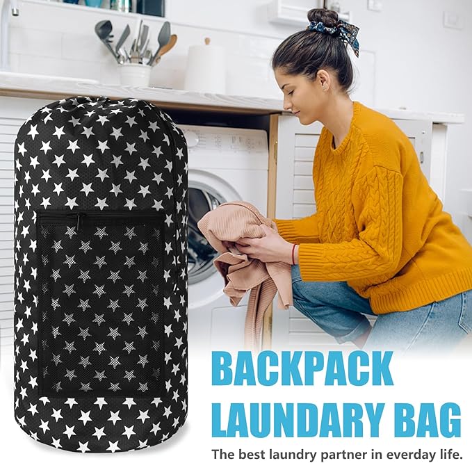 Laundry Bag Backpack, Extra Large Travel Laundry Bag with Mesh Pocket & Adjustable Shoulder Straps,Dirty Clothes Travel Bag for College Students Dorm,Apartment(Star Shape)