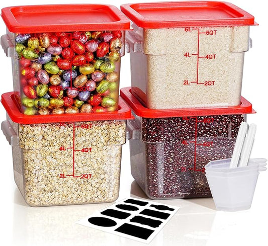 6QT Clear Food Storage Containers: 8 PCS[Food Grade][Hot&Cold Resistant] NSF Food Storage Containers with Lids for Home Restaurant Kitchen Storage Pizza Proof Dough, BPA Free (N5)