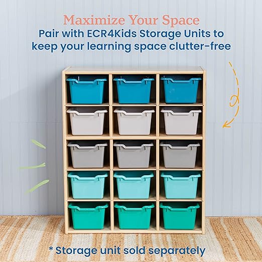 ECR4Kids Scoop Front Storage Bin, Multipurpose Organization, Contemporary, 15-Piece