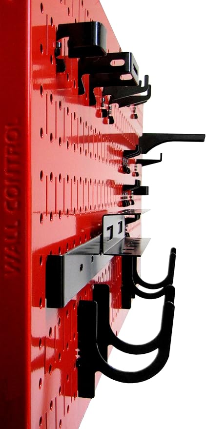 Wall Control Modular Pegboard Tool Organizer System - Wall-Mounted Metal Peg Board Tool Storage Unit for Wall Storage Tiling (Red Pegboard)