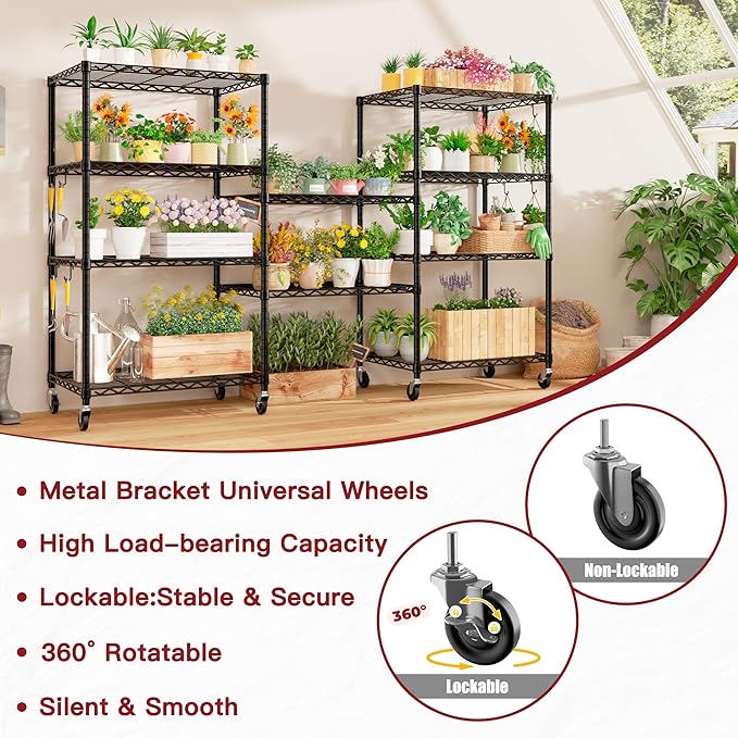 PrimeZone Wire Shelving Unit with Wheels, 5 Tier Adjustable NSF Certified Heavy Duty Metal Storage Shelves, Pantry Organizer Shelf Rolling Bakers Rack for Closet Garage, 24" W x 18" D x 75" H, Black