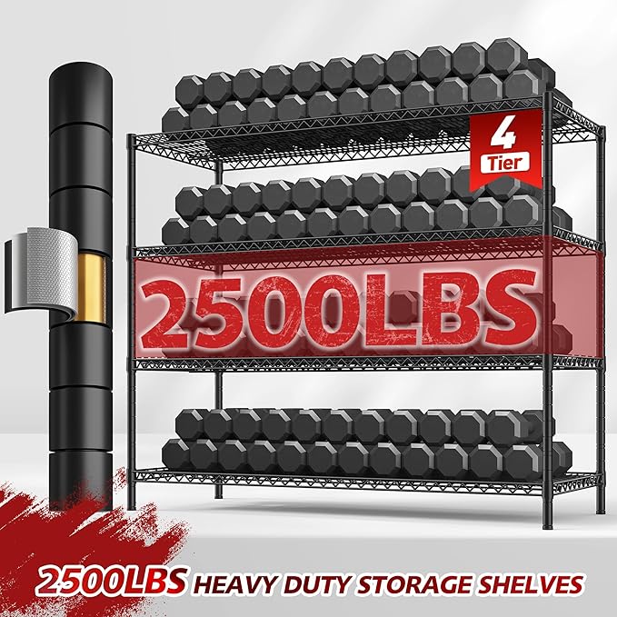 75.6" H Storage Shelves 2500LBS Garage_shelving with Wheels Metal_Shelving Heavy Duty Wire Shelves-Storage Rack Adjustable Pantry Shelf Commercial-Shelving-Kitchen,Garage,55.5''W X 24" D (Pack of 4)