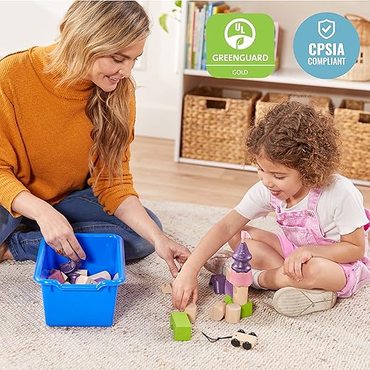 ECR4Kids Scoop Front Storage Bins, Multipurpose Organization, Blue, 10-Piece