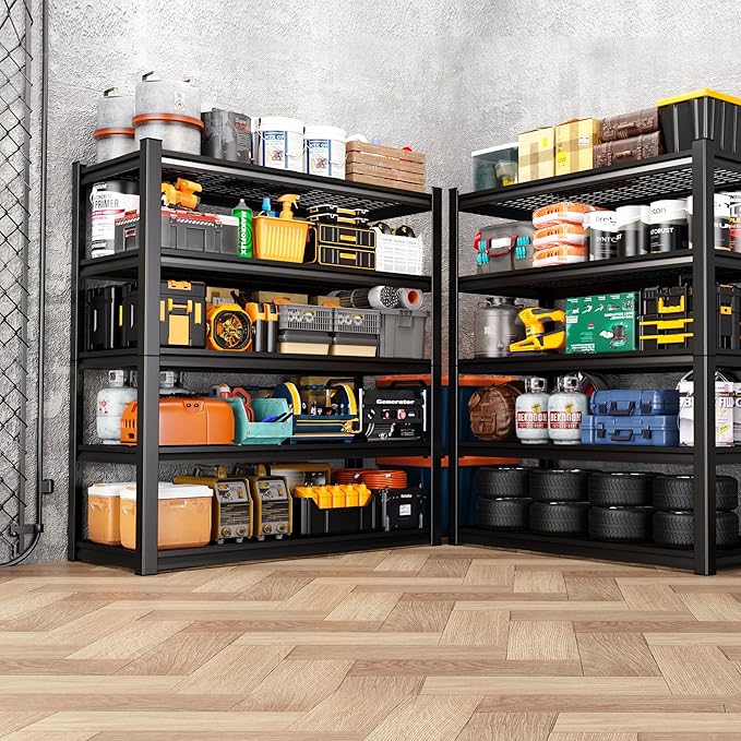 Set of 3 Heavy Duty Garage Shelving 5T Storage Shelves, Adjustable Metal Shelving Unit, Utility Garage Organizer Shelf for Basement, Pantry, Warehouse, Supermarket, 45.6" Wx17.7 Dx71.2 H