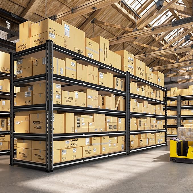 REIBII 48" W Garage Shelving 3080LBS Storage Shelves 5 Tier Industrial Shelving Adjustable Metal Storage Shelves for Garage, Basement, Warehouse, Commercial, Easy Assemble, 48" W x 72" H x 24" D