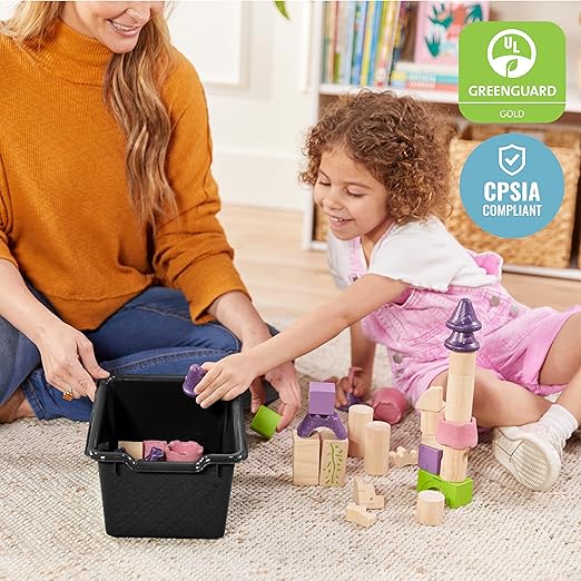 ECR4Kids Scoop Front Storage Bin, Multipurpose Organization, Black, 15-Piece