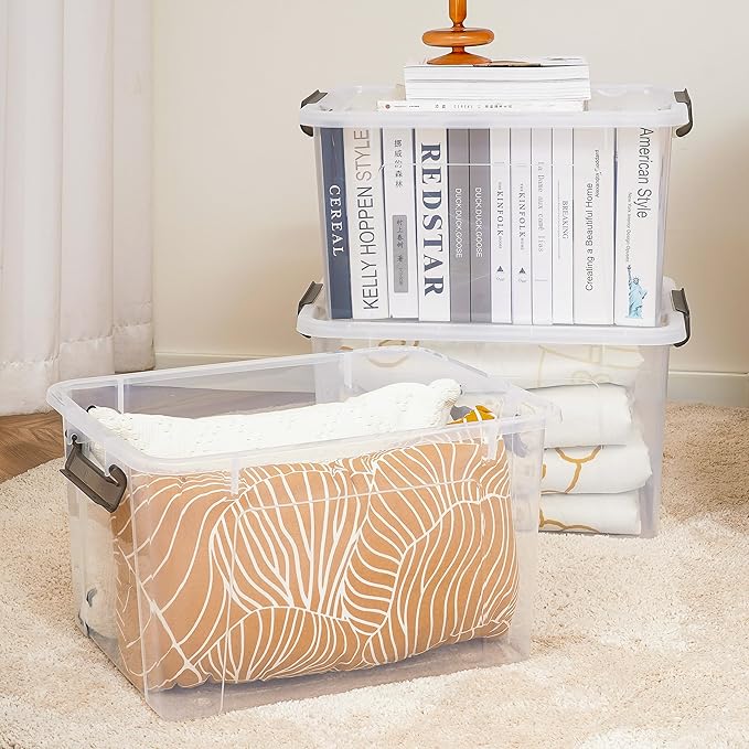 Citylife 69 QT Plastic Storage Bins with Latching Lids Stackable Storage Containers for Organizing Large Clear Storage Box for Garage, Closet, Kitchen, 2 Packs