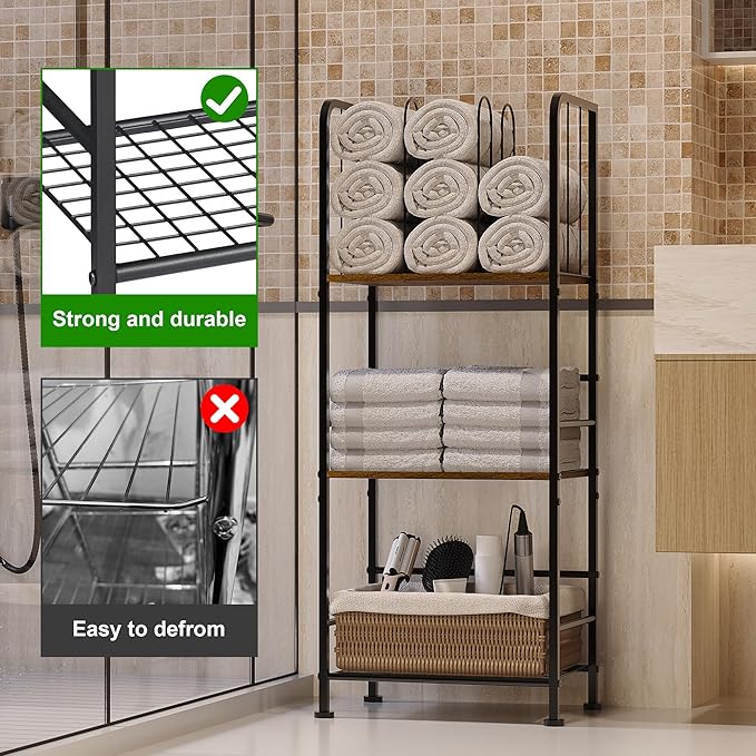 Towel Rack Free Standing 3-Tier M-Shaped Detachable Dividers, Durable Metal Towel Holder for Bathroom, Pool Towel Rack, Space-Saving Towel Storage Organizer, Modern Bath Towel Shelf Patent Pending