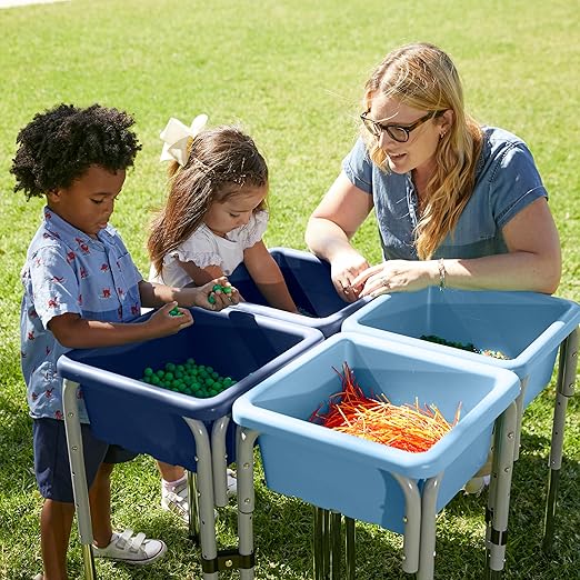 ECR4Kids Stackable Square Bins with Non-Snap Lids, Multipurpose Organization, Navy, 4-Pack