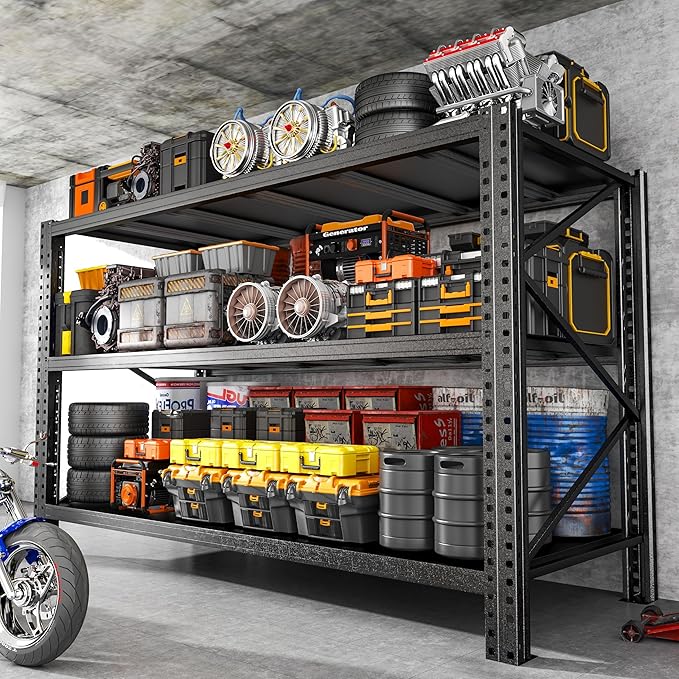 PRESTELION 67" W Heavy Duty Storage Shelves 5100LBS Garage Shelving, Adjustable 3 Tier Metal Shelves, Garage Storage Shelving and Pantry Industrial Shelf Utility Rack, 67" W × 20" D × 63" H