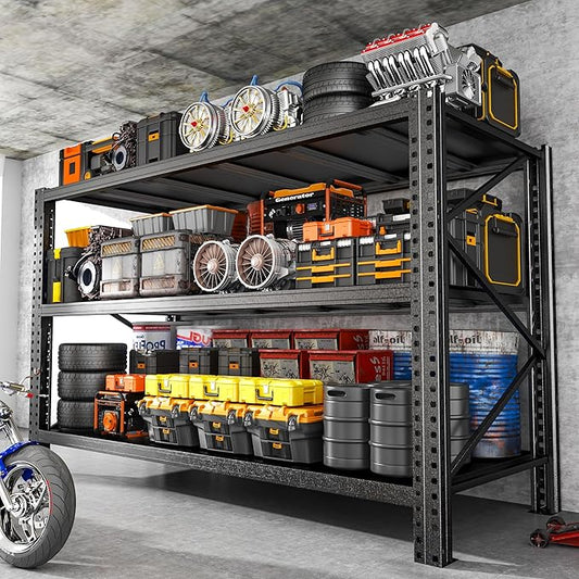 PRESTELION 67" W Heavy Duty Storage Shelves 5100LBS Garage Shelving, Adjustable 3 Tier Metal Shelves, Garage Storage Shelving and Pantry Industrial Shelf Utility Rack, 67" W × 20" D × 63" H
