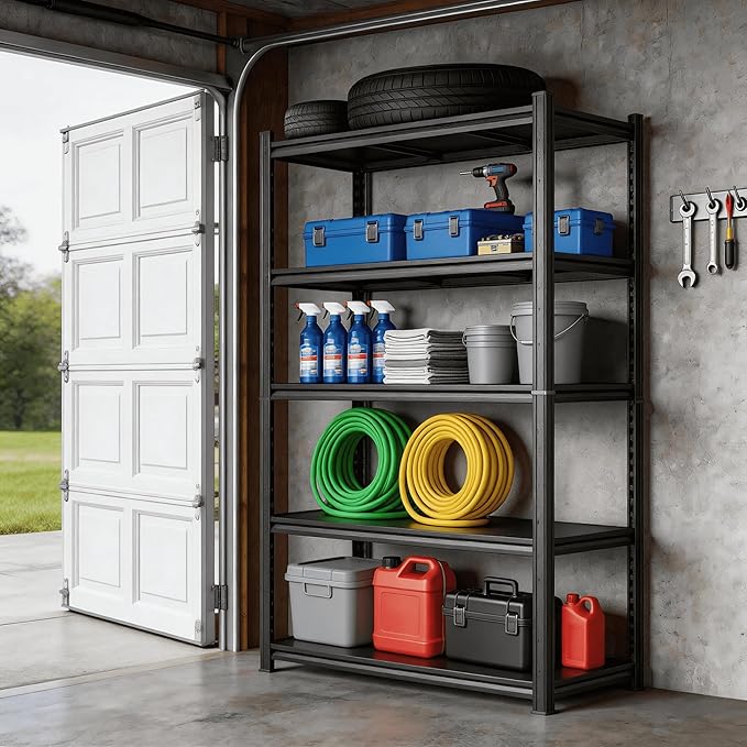 Metal Garage Shelving Unit, Heavy Duty Adjustable Storage Shelves, Steel Shelving, 3000 lbs Capacity Shelves for Heavy Tools and Equipment, 5 Tier, 39.4" Wx 15.7" Dx 71.2" H