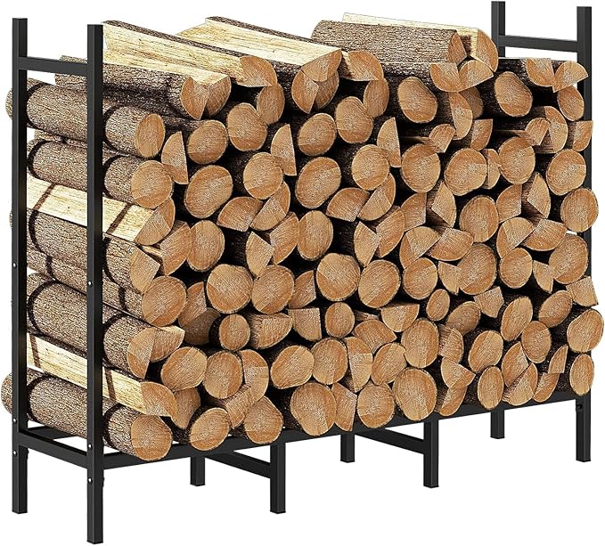 4FT Firewood Rack Indoor Outdoor, Heavy Duty Log Holder Stand for Fireplace, Adjustable Wood Storage Organizer with Weather-Resistant Tubular Steel, Cradle for Kindling & Stacking Logs
