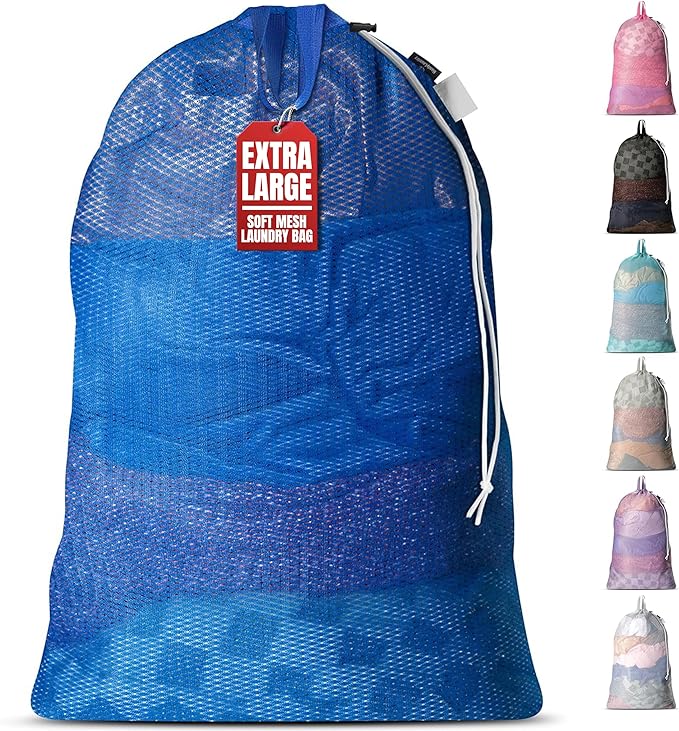 Handy Laundry Mesh Laundry Bag 24 x 36 Inches - Extra Large Heavy Duty Bag with Handles & Shoulder Strap, Breathable, Machine Washable for Dorm, Travel, Bedding & Storage - Blue