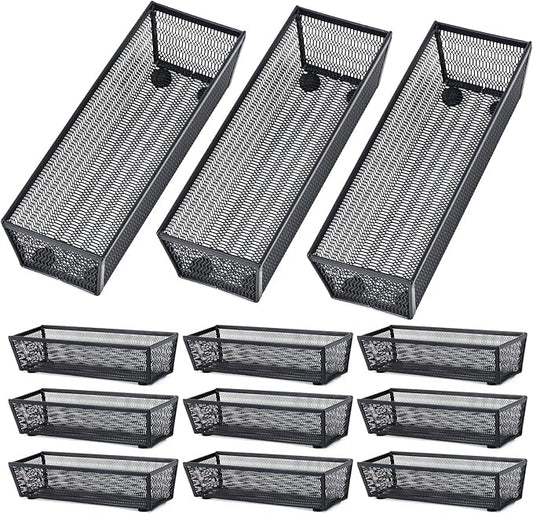 Neudeco Silverware Organizer,Mesh Drawer Organizer for Kitchen，Metal Utensil Organizer for Flatware, Knives, Spoons,Cosmetic (Black 9 * 3 * 2 inch Pack12)