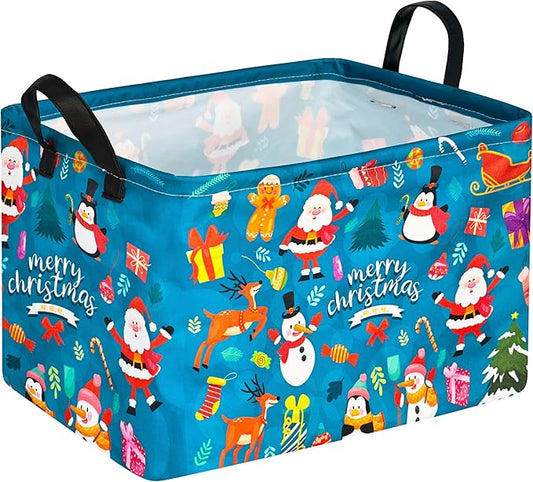 MAIZMZ Christmas Basket for Kids Gingerbread Santa Claus Snowman Storage Baskets Collapsible Nursery Hamper Waterproof Clothes Toy Bin Book Shelf Gift Basket Cube Xmas Party Decor
