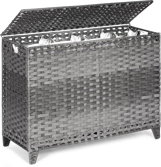 Laundry Hamper with 4 Removable Liner Bags; 176L Handwoven Rattan Laundry Basket with Lid & Heightened Feet; Clothes Hamper with Side Handles