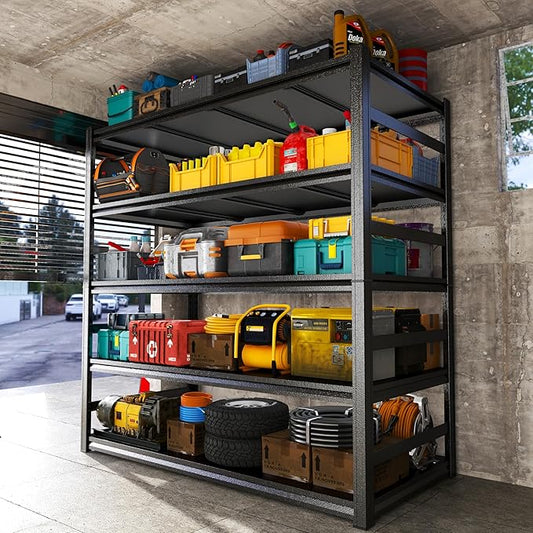 PRESTELION Garage Shelving 3500LBS Storage Shelves 5-Tier Adjustable Metal Shelving Units Garage Storage Shelves Heavy Duty for Industrial, Warehouse, Basement, Commercial, Black (87" H×48" W×24" D)