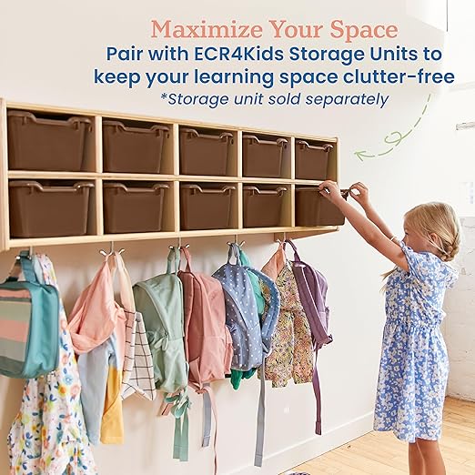 ECR4Kids Scoop Front Storage Bins, Multipurpose Organization, Chocolate, 10-Piece