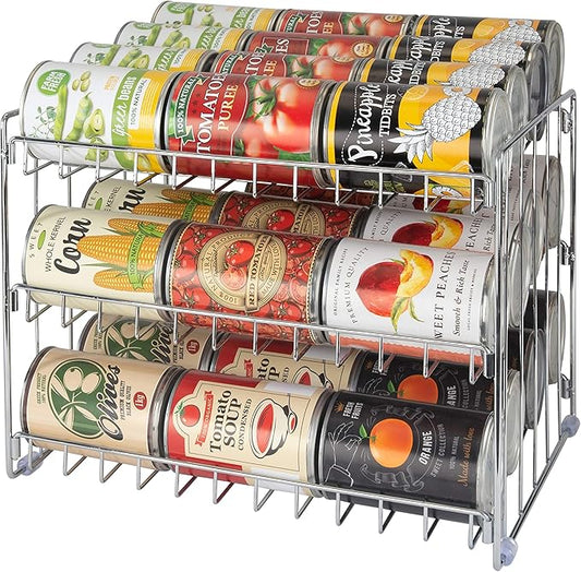 Kitchen Details 3 Tier Can Organizer | Canned Food Storage Rack | Kitchen Cabinet and Pantry Organization-| Holds 36 Cans - Space Saving - Chrome,(Pack of 12)