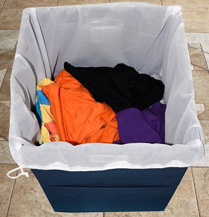 Extra Large Laundry Hamper with Laundry Bag, Foldable Clothes Basket with Metal Handles & Moisture-Resistant Base, Premium Durable Fabric for Bathroom, Dorm, and Family (Navy Blue)