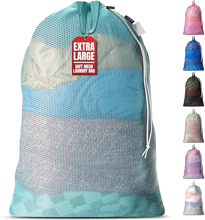 Handy Laundry Mesh Laundry Bag 24 x 36 Inches - Extra Large Heavy Duty Bag with Handles & Shoulder Strap, Breathable, Machine Washable for Dorm, Travel, Bedding & Storage - Teal
