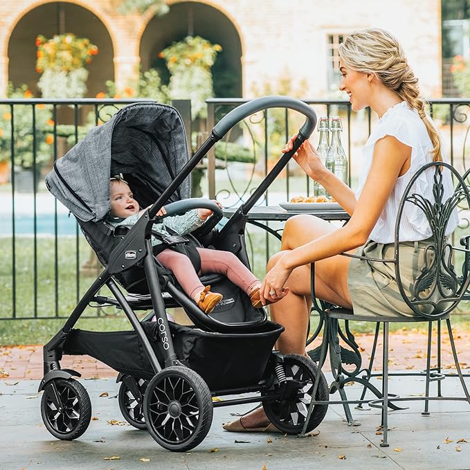 Chicco Corso Primo ClearTex Modular Travel System, Corso Primo Modular Stroller with KeyFit 35 Zip ClearTex Infant Car Seat and Base, Aspen/Black