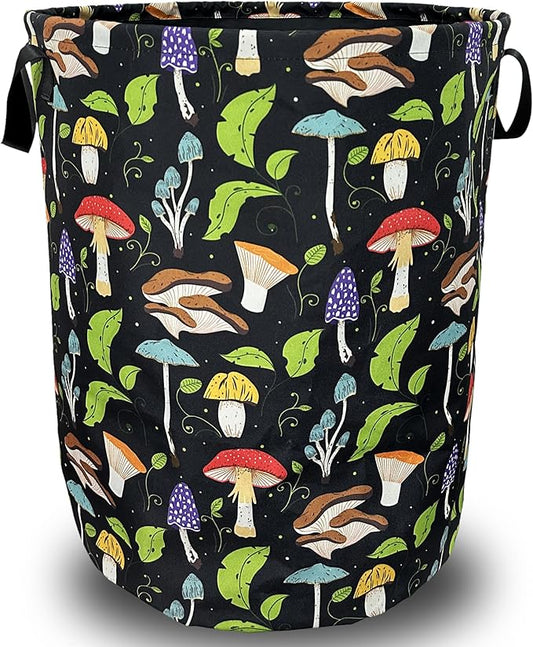 Mushroom Laundry Basket Foldable With Handles Colorful Tote Bag Oxford Cloth Portable Laundry Hamper Clothes Storage Bucket Toy Organizer 18.9"x16.5" For Bathroom/Laundry/Bedroom