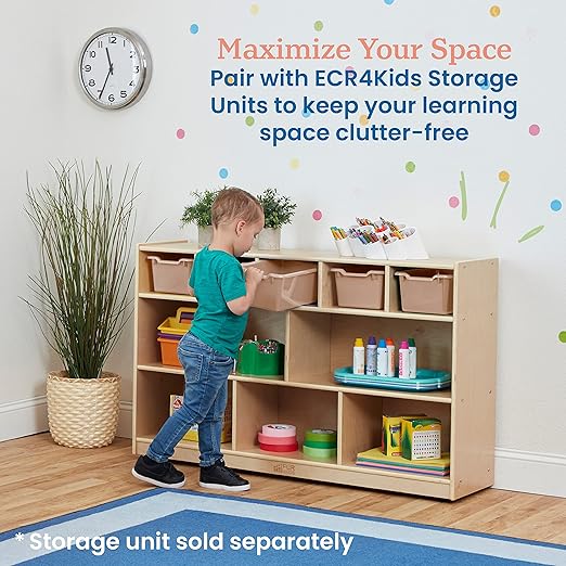 ECR4Kids Scoop Front Storage Bin, Multipurpose Organization, Sand, 5-Piece