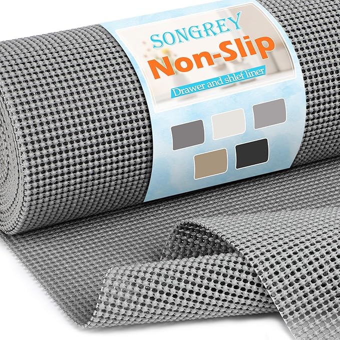 Songrey Non-Adhesive Drawer and Shelf Liner, Non Slip Cabinet Liners, Protect Kitchen Cupboard, Bathroom Drawers, Breathable, Thick Strong Grip mat (23.6IN x 30FT, Dark Gray)