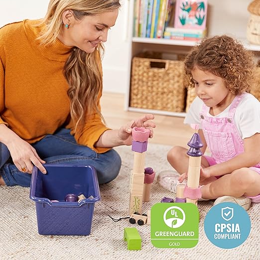 ECR4Kids Scoop Front Storage Bins, Multipurpose Organization, Navy, 10-Piece