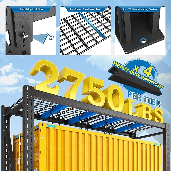 Bepatio 8250LBS Industrial Storage Shelves 2-Pack, 66"H x 60"W x 24"D Super Heavy Duty Shelves, 4-Tier Adjustable Rivet Metal Shelving Unit for Warehouse Distribution Center, Commercial Garage Shop