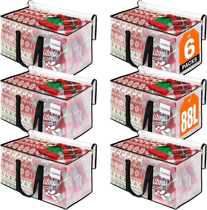 RoomHacks Heavy Duty Clear Moving Bags with Reinforced Handle and Double Zipper, Storage Totes, Packing Bags Alternative to Moving Essential and Supplies Box, Clear, Large, 6 Packs