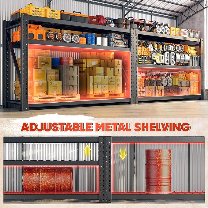 Bepatio 7050LBS Garage Shelving Heavy Duty,68''W Storage Shelves Metal Shelving Unit,3Tire Storage Rack Shelf.Adjustable Industrial Shelving for Warehouse Commercial,68''Wx23.7''Dx66''H, 2PCS
