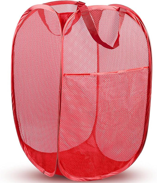DUCOO Pop Up Laundry Hamper, 70L Collapsible Mesh Laundry Basket with Side Pocket, Foldable Dirty Clothes Hamper with Sturdy Reinforced Handles for Home Dorm Bedroom Travel Bathroom Storage, Red