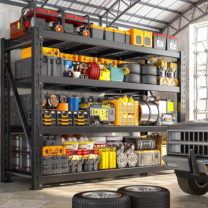 Bepatio 9400LBS Garage Shelving Heavy Duty Storage Shelves,Large Industrial Metal Shelving,4Tire Shelving Unit,Adjustable Rack Shelf for SOP Basement Warehouse Commercial,68'Wx23.7'Dx72'H,Black