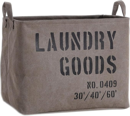 Danya B. LY117 Decorative Canvas Laundry Basket with Handles - Portable Collapsible Foldable Clothes Hamper - Khaki Green