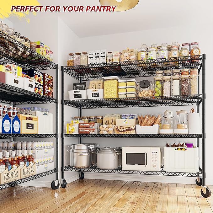 75.6" H Storage Shelves 2500LBS Garage_shelving with Wheels Metal_Shelving Heavy Duty Wire Shelves-Storage Rack Adjustable Pantry Shelf Commercial-Shelving-Kitchen,Garage,55.5''W X 24" D (Pack of 4)