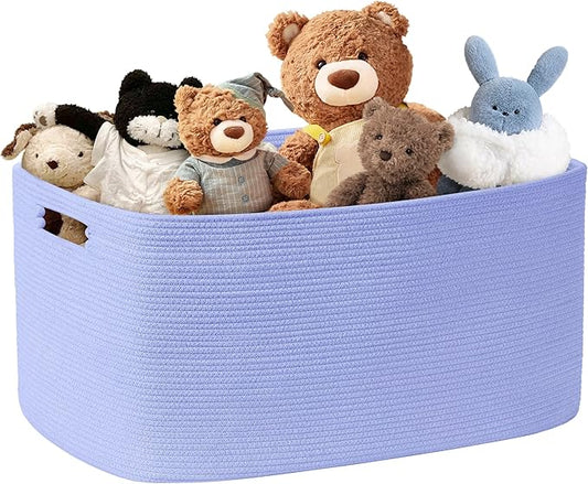72L Large Baby Girls Laundry Basket for Nursery Storage,Cute Woven cotton Rope Baskets for Kids Toy，Gifts, Boho Square Wicker Blanket hamper for Living Room,Bedroom Dirty Clothes,Blue Purple