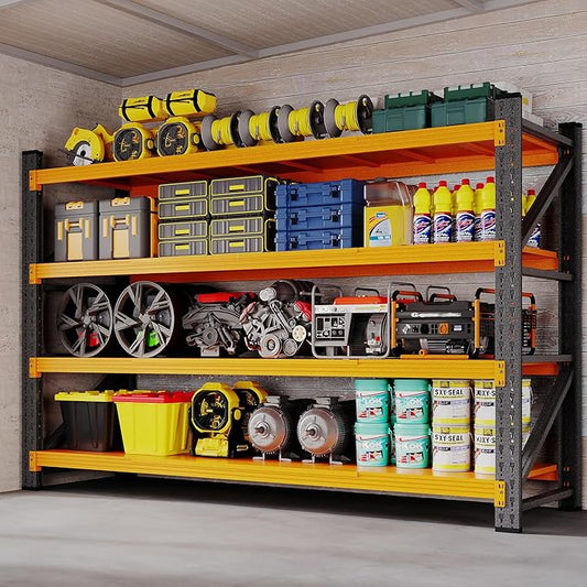 BYNSOE 71" W Storage Shelves 5000lbs Garage Metal Shelving Heavy Duty Garage Shelves Adjustable Storage Shelves for Industrial, Factory (Black-Orange, 71" W x 24" D x 69" H)