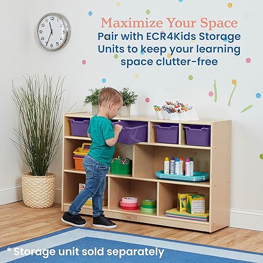 ECR4Kids Scoop Front Storage Bin, Multipurpose Organization, Purple, 5-Piece